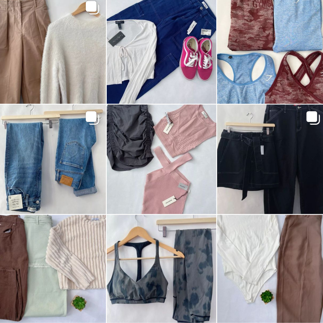 Screenshot of an instagram profile grid showing different clothing flatlays.